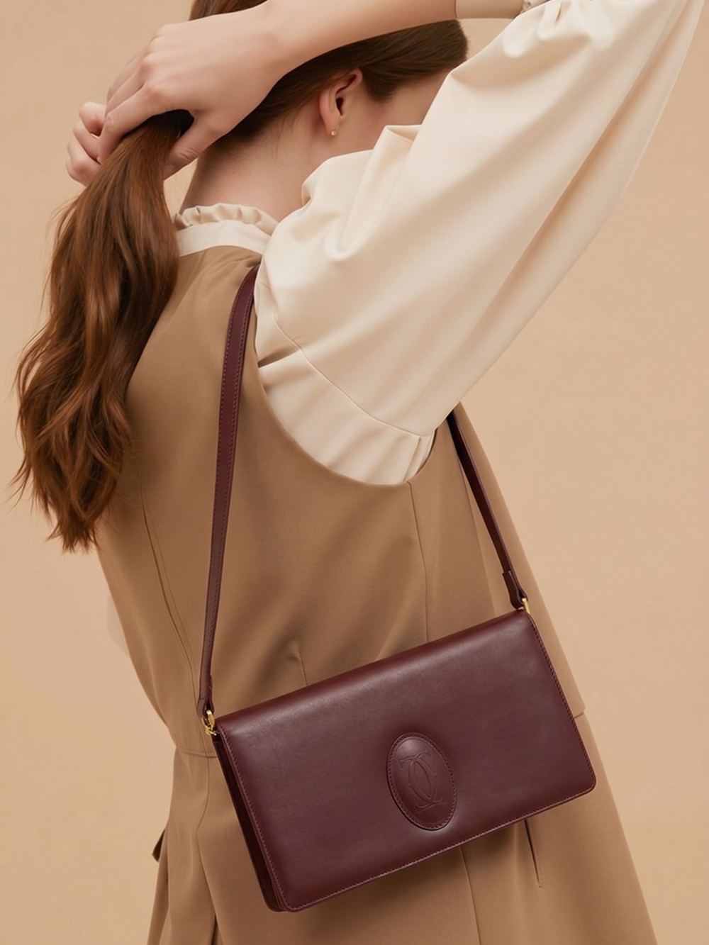 Cartier Rich Red burgundy Leather Crossbody Bag